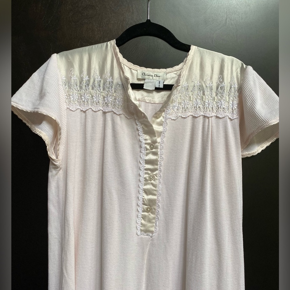 Vintage Christian Dior nightgown lace detail waffle knit saks fifth avenue